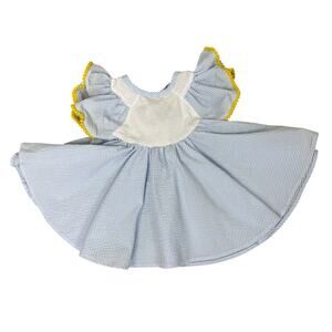 Little Llamas Dress Girls Handmade Seersucker Pom Pom Swiss Dots Size 2T